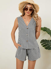 Plaid V-Neck Sleeveless Top and Shorts Set OutfitFlow